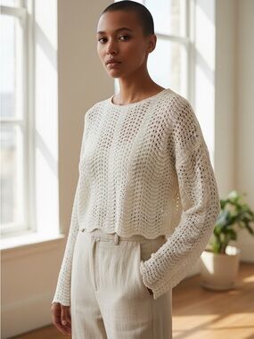Jessica Simpson White Open-Knit Sweater Top